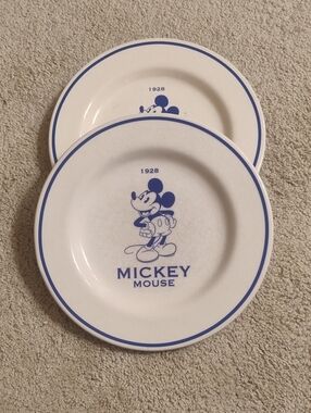 Disney Mickey Mouse White and Blue Ceramic Dinner Plates - Set of 2
